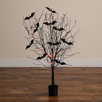 nearly natural 4-ft. Pre-Lit Artificial Halloween Twig Tree with Bats & 50 LED Lights