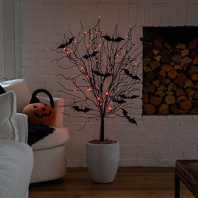 nearly natural 4-ft. Pre-Lit Artificial Halloween Twig Tree with Bats & 50 LED Lights