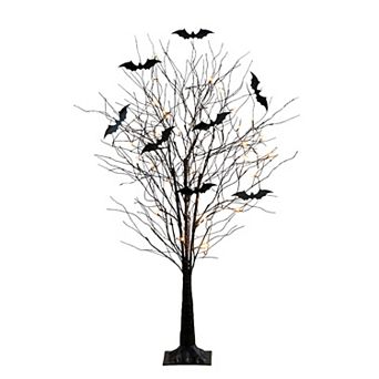 nearly natural 5-ft. Pre-Lit Artificial Halloween Twig Tree with Bats & LED Lights