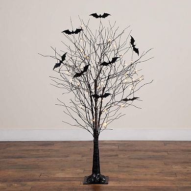nearly natural 5-ft. Pre-Lit Artificial Halloween Twig Tree with Bats & LED Lights