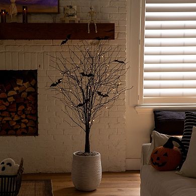 nearly natural 5-ft. Pre-Lit Artificial Halloween Twig Tree with Bats & LED Lights