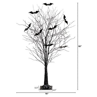 nearly natural 5-ft. Pre-Lit Artificial Halloween Twig Tree with Bats & LED Lights