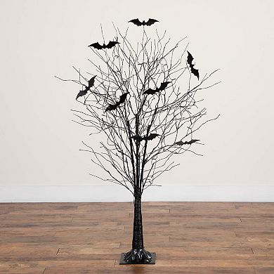 nearly natural 5-ft. Pre-Lit Artificial Halloween Twig Tree with Bats & LED Lights