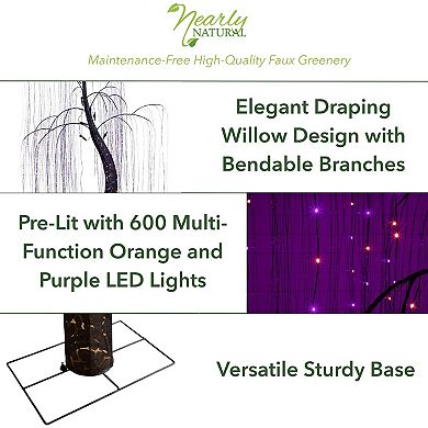 Nearly Natural 7-ft. Pre-Lit Artificial Halloween Black Willow Tree with LED Lights