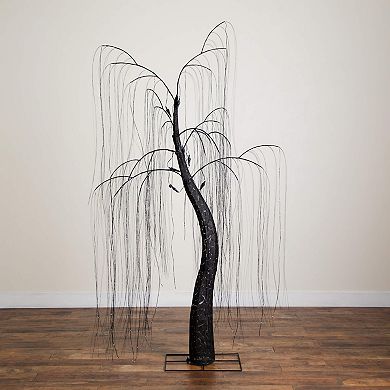 Nearly Natural 7-ft. Pre-Lit Artificial Halloween Black Willow Tree with LED Lights