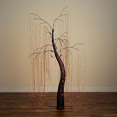 Nearly Natural 7-ft. Pre-Lit Artificial Halloween Black Willow Tree with LED Lights