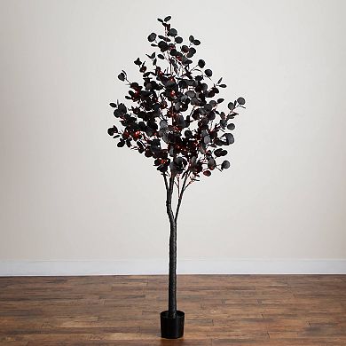 nearly natural 7-ft. Pre-Lit Artificial Black Eucalyptus Tree with 420 LED Lights
