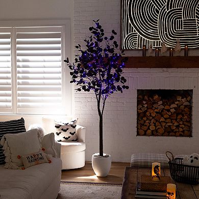 nearly natural 7-ft. Pre-Lit Artificial Black Eucalyptus Tree with 420 LED Lights