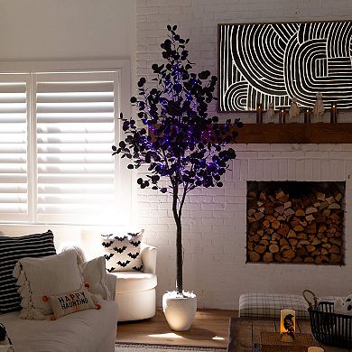 nearly natural 8-ft. Pre-Lit Artificial Halloween Eucalyptus Tree with LED Lights