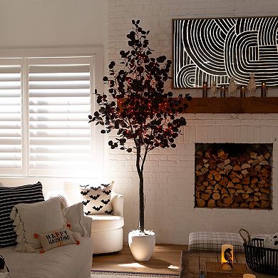 nearly natural 8-ft. Pre-Lit Artificial Halloween Eucalyptus Tree with LED Lights