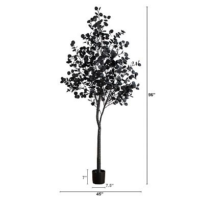 nearly natural 8-ft. Pre-Lit Artificial Halloween Eucalyptus Tree with LED Lights