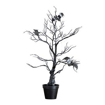 Nearly Natural 2-ft. Pre-Lit Artificial Halloween Twig Tree with Bats & LED Lights