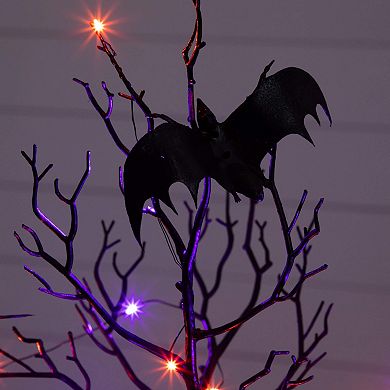 Nearly Natural 2-ft. Pre-Lit Artificial Halloween Twig Tree with Bats & LED Lights