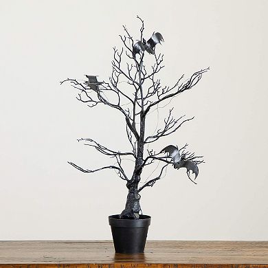 Nearly Natural 2-ft. Pre-Lit Artificial Halloween Twig Tree with Bats & LED Lights