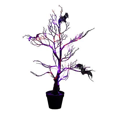 Nearly Natural 2-ft. Pre-Lit Artificial Halloween Twig Tree with Bats & LED Lights