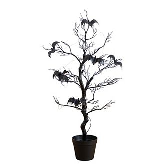 Nearly Natural 3-ft. Pre-Lit Artificial Halloween Twig Tree with Bats & LED Lights