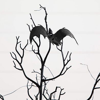Nearly Natural 3-ft. Pre-Lit Artificial Halloween Twig Tree with Bats & LED Lights