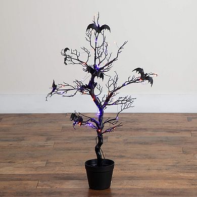 Nearly Natural 3-ft. Pre-Lit Artificial Halloween Twig Tree with Bats & LED Lights