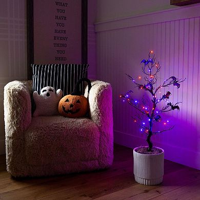 Nearly Natural 3-ft. Pre-Lit Artificial Halloween Twig Tree with Bats & LED Lights
