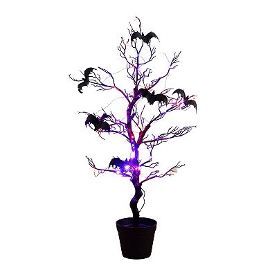 Nearly Natural 3-ft. Pre-Lit Artificial Halloween Twig Tree with Bats & LED Lights