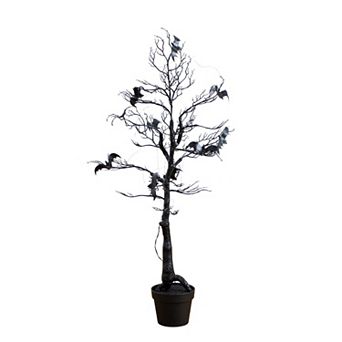 Nearly Natural 4-ft. Pre-Lit Artificial Halloween Twig Tree with Bats & LED Lights