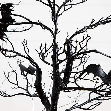 Nearly Natural 4-ft. Pre-Lit Artificial Halloween Twig Tree with Bats & LED Lights