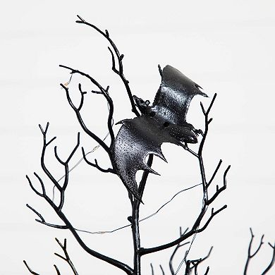 Nearly Natural 4-ft. Pre-Lit Artificial Halloween Twig Tree with Bats & LED Lights