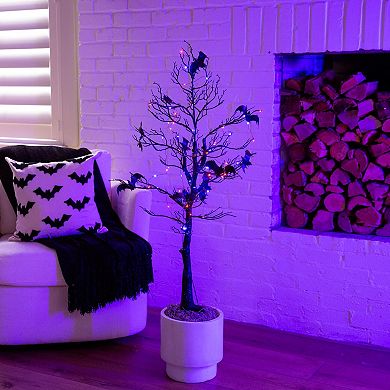 Nearly Natural 4-ft. Pre-Lit Artificial Halloween Twig Tree with Bats & LED Lights