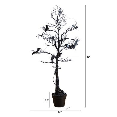 Nearly Natural 4-ft. Pre-Lit Artificial Halloween Twig Tree with Bats & LED Lights