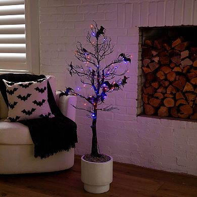 Nearly Natural 4-ft. Pre-Lit Artificial Halloween Twig Tree with Bats & LED Lights