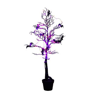 Nearly Natural 4-ft. Pre-Lit Artificial Halloween Twig Tree with Bats & LED Lights