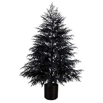 Nearly natural 6ft. Artificial Halloween Real Touch Black Norfolk Pine Christmas Tree with Natural Look