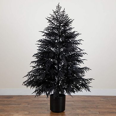 Nearly natural 6ft. Artificial Halloween Real Touch Black Norfolk Pine Christmas Tree with Natural Look