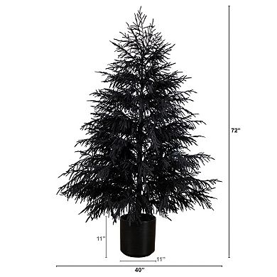 Nearly natural 6ft. Artificial Halloween Real Touch Black Norfolk Pine Christmas Tree with Natural Look