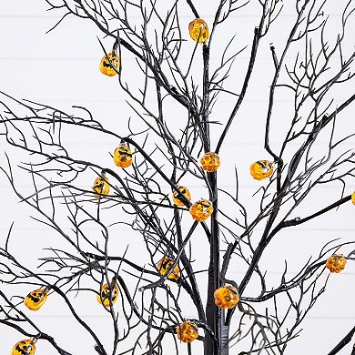 nearly natural 4-ft. Pre-Lit Artificial Halloween Twig Tree with 24 LED Pumpkin Lights