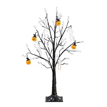 nearly natural 3-ft. Pre-Lit Artificial Halloween Pumpkin & Skull Ornament Tree