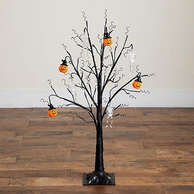 nearly natural 3-ft. Pre-Lit Artificial Halloween Pumpkin & Skull Ornament Tree