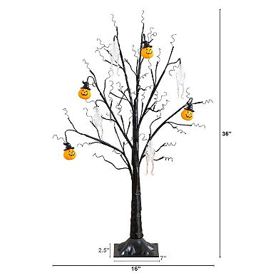nearly natural 3-ft. Pre-Lit Artificial Halloween Pumpkin & Skull Ornament Tree