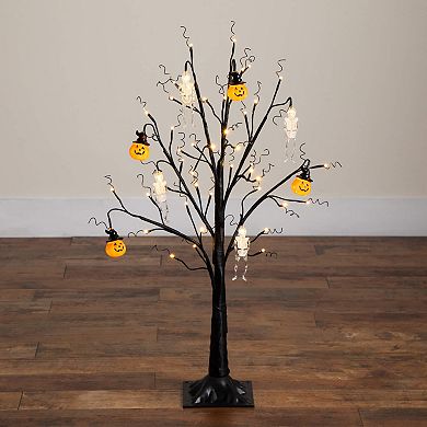 nearly natural 3-ft. Pre-Lit Artificial Halloween Pumpkin & Skull Ornament Tree