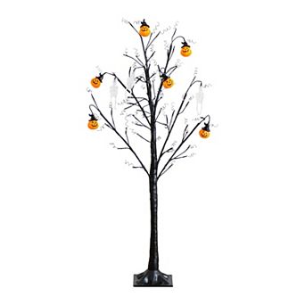 nearly natural 4-ft. Pre-Lit Artificial Halloween Pumpkin & Skull Ornament Tree
