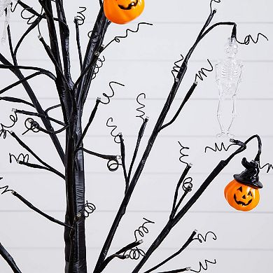 nearly natural 4-ft. Pre-Lit Artificial Halloween Pumpkin & Skull Ornament Tree