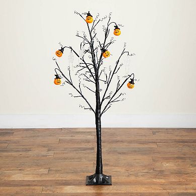 nearly natural 4-ft. Pre-Lit Artificial Halloween Pumpkin & Skull Ornament Tree