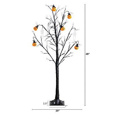 nearly natural 4-ft. Pre-Lit Artificial Halloween Pumpkin & Skull Ornament Tree