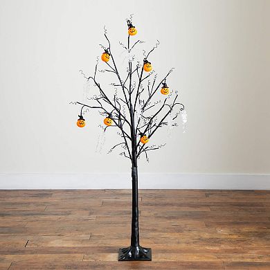 nearly natural 5-ft. Pre-Lit Artificial Halloween Pumpkins & Skulls Ornament Tree