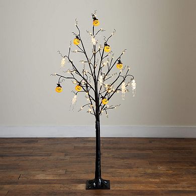 nearly natural 5-ft. Pre-Lit Artificial Halloween Pumpkins & Skulls Ornament Tree