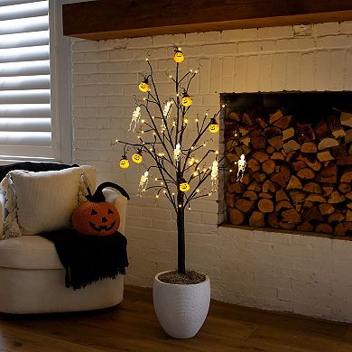 nearly natural 5-ft. Pre-Lit Artificial Halloween Pumpkins & Skulls Ornament Tree