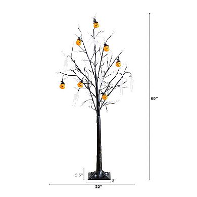 nearly natural 5-ft. Pre-Lit Artificial Halloween Pumpkins & Skulls Ornament Tree