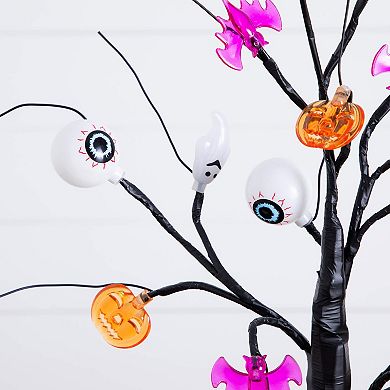 nearly natural 2-ft. Pre-Lit Artificial Halloween Eyeballs, Ghosts, Bats & Pumpkins Tree