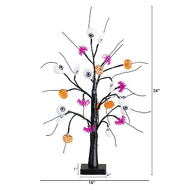 nearly natural 2-ft. Pre-Lit Artificial Halloween Eyeballs, Ghosts, Bats & Pumpkins Tree