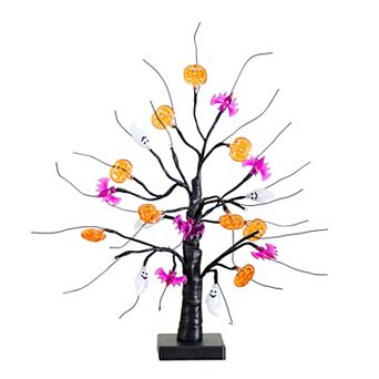 nearly natural 18-Inch Pre-Lit Artificial Halloween Ghost, Bats & Pumpkins Ornament Tree